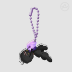 Acrylic keychain of a spriggan holding onto a purple rock